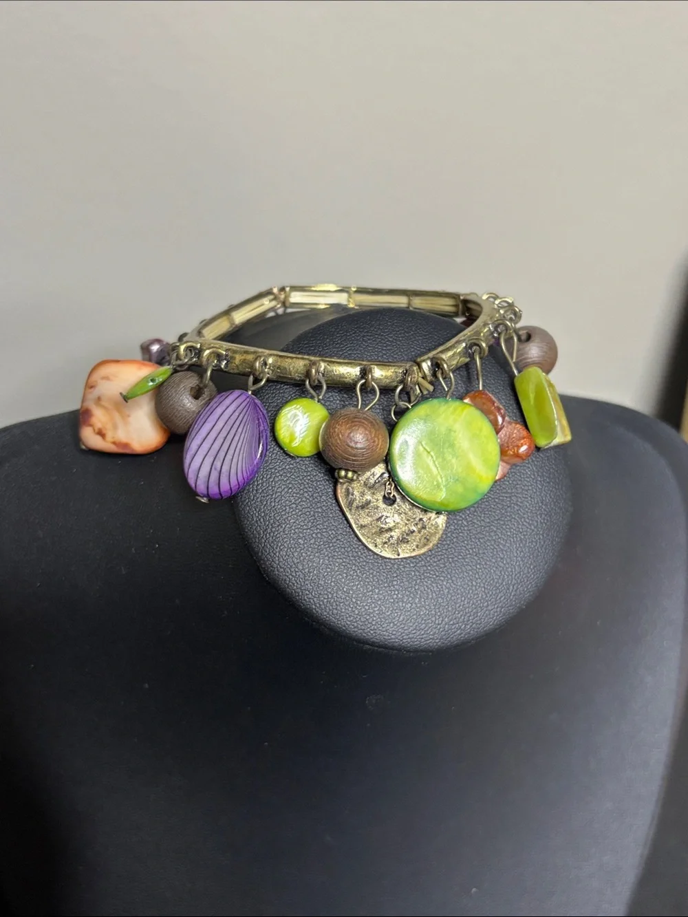 Boho Green & Purple Shell Mixed Charm Stretch Bracelet - Women Jewelry